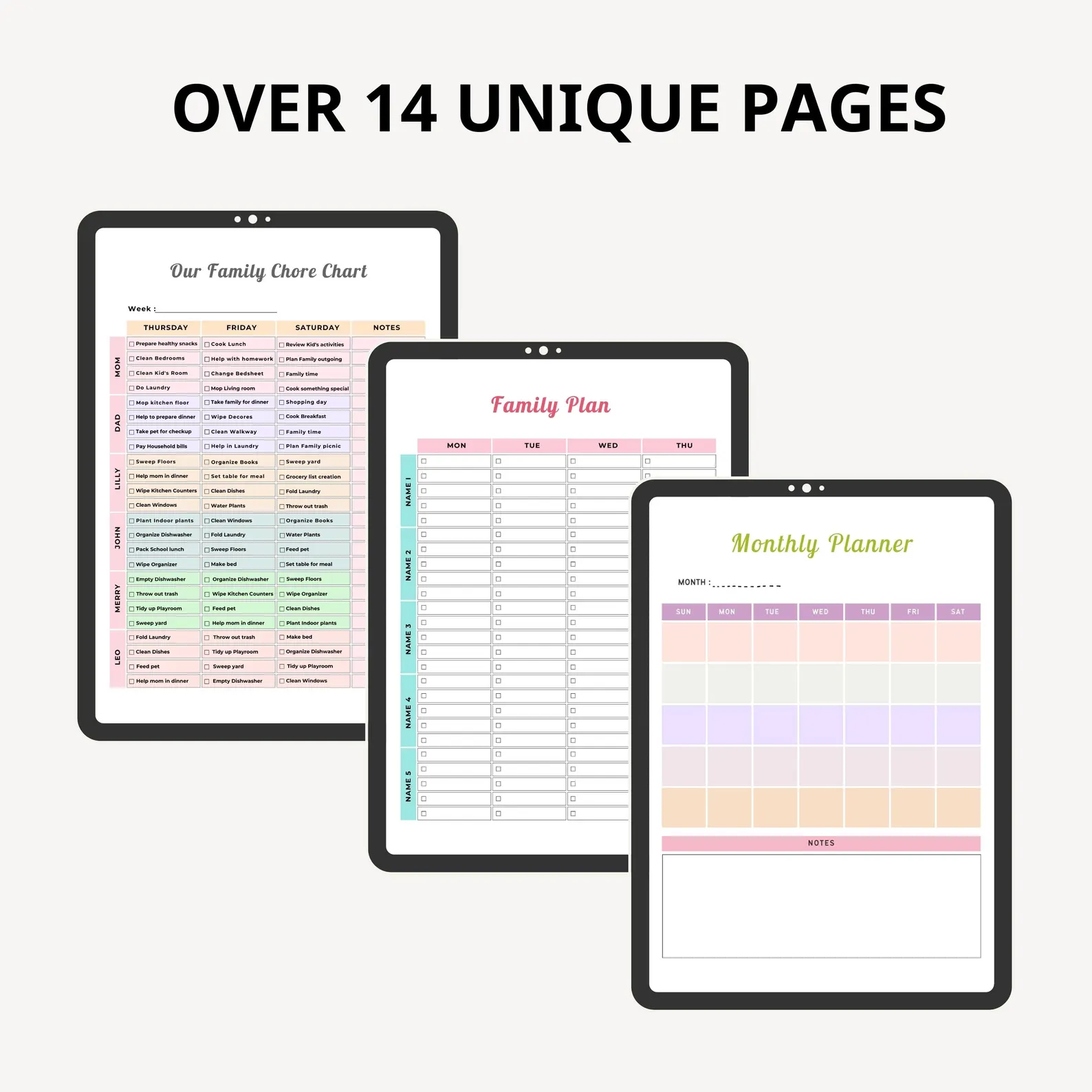 Editable Weekly Family Planner: Chore Chart, Meal Plan - Image 2