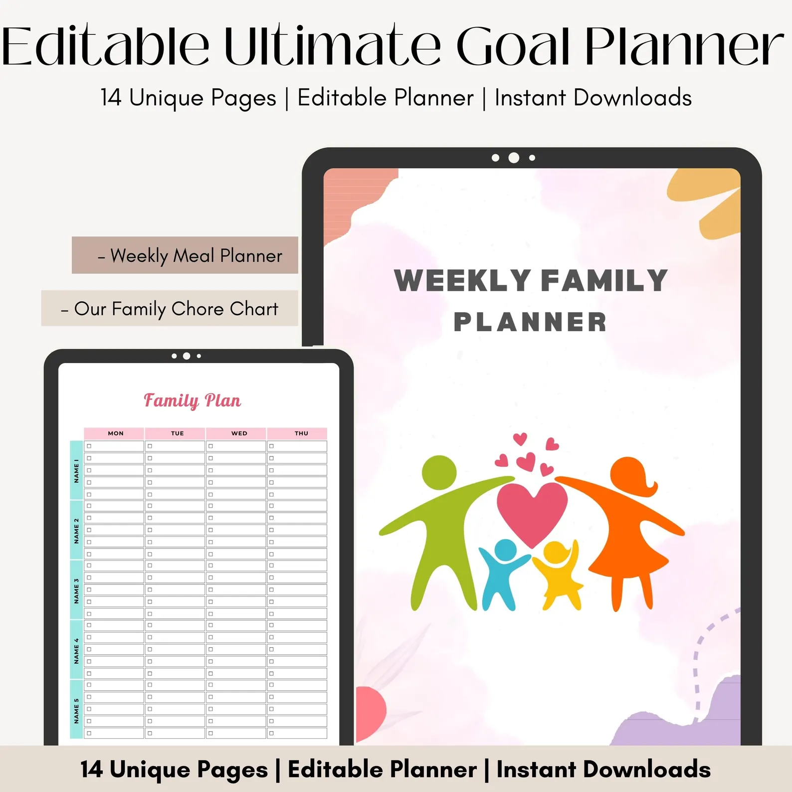 Editable Weekly Family Planner: Chore Chart, Meal Plan - Image 3
