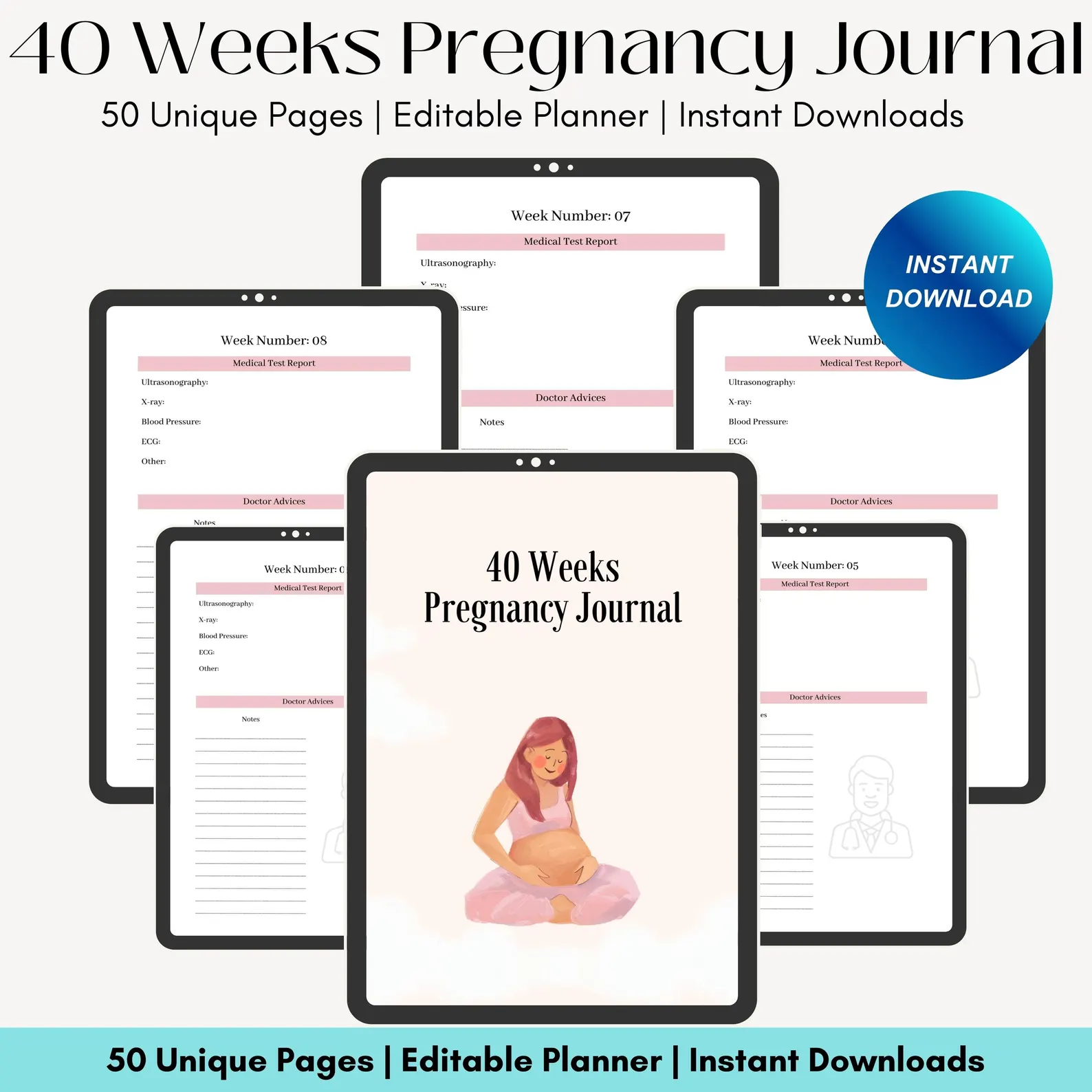 40 Weeks Pregnancy Journal: Editable Canva Template - Image 2