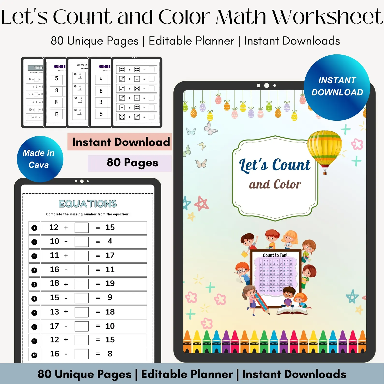 Count and Color Math Worksheets: Preschool Learning Activities - Image 3