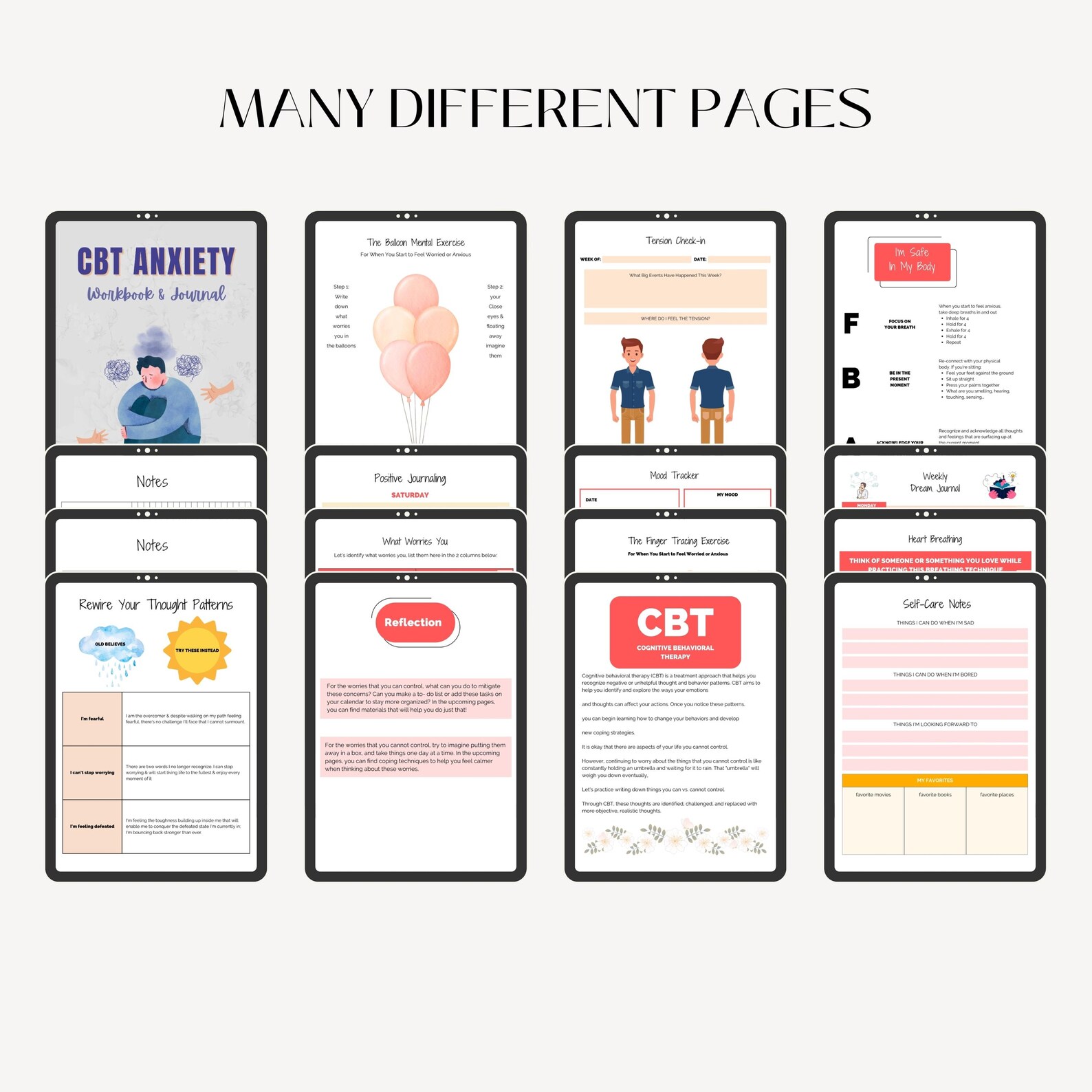 CBT Anxiety Journal Printable, Manage Worries Workbook, Anxiety Workbook, CBT Worksheet, Cognitive Behavioral Therapy, Self Care Journal - Image 3