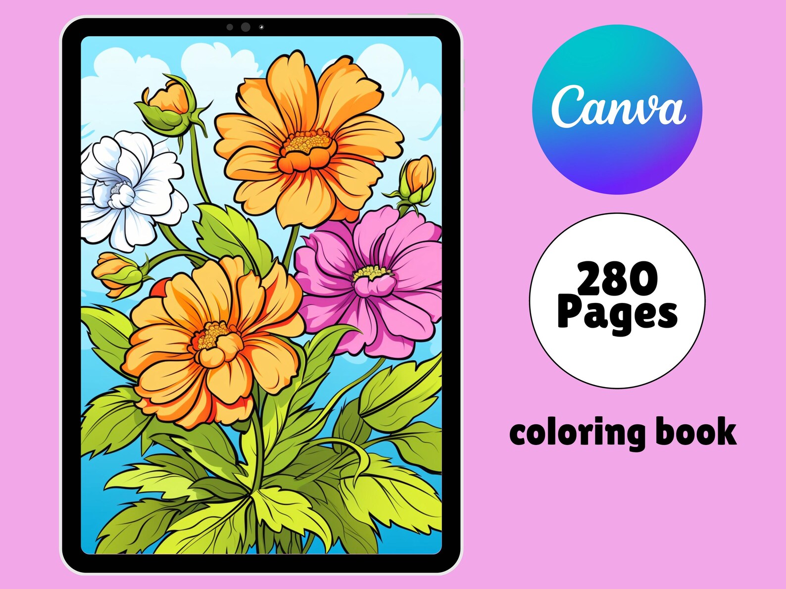 Flower Coloring Pages for Kids: 280 Simple Floral Designs (Digital Download) - Image 2