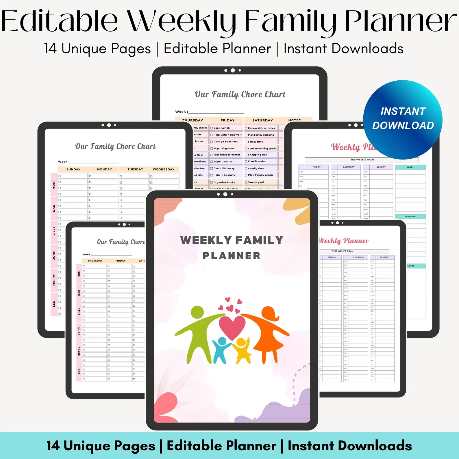 Editable Weekly Family Planner: Chore Chart, Meal Plan - Image 5