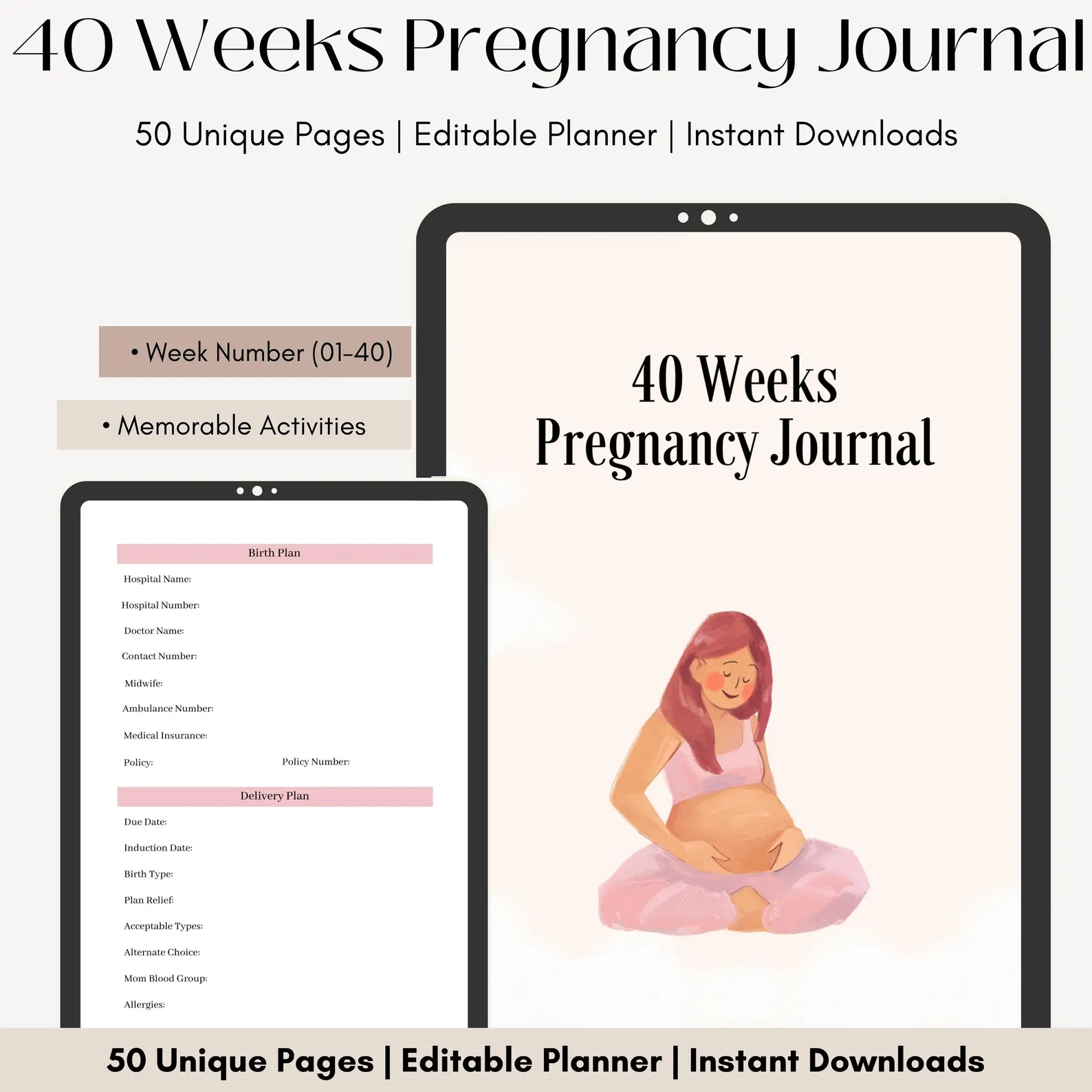 40 Weeks Pregnancy Journal: Editable Canva Template - Image 5