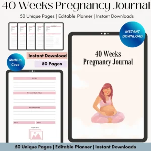 40 Weeks Pregnancy Journal: Editable Canva Template