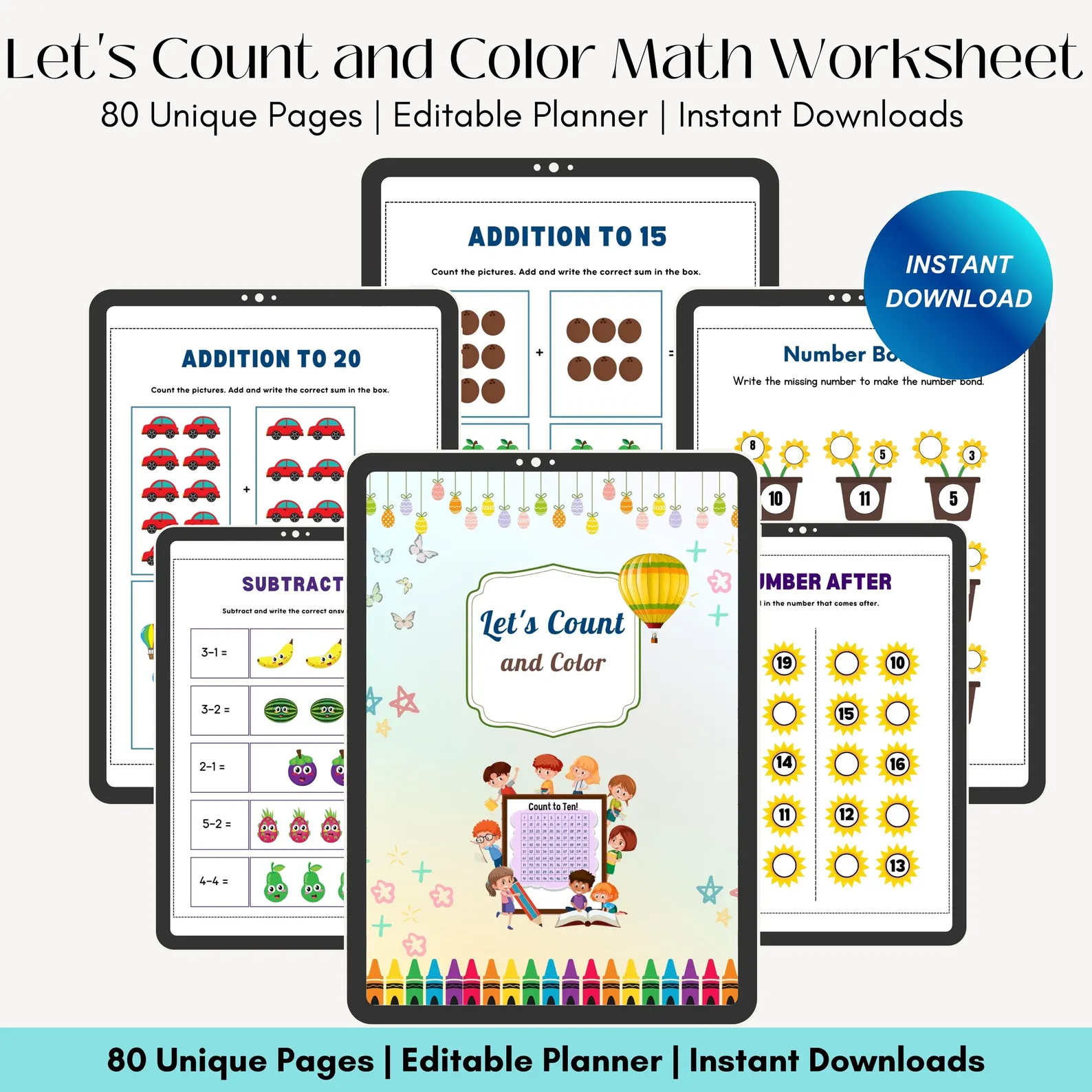 Count and Color Math Worksheets: Preschool Learning Activities - Image 6