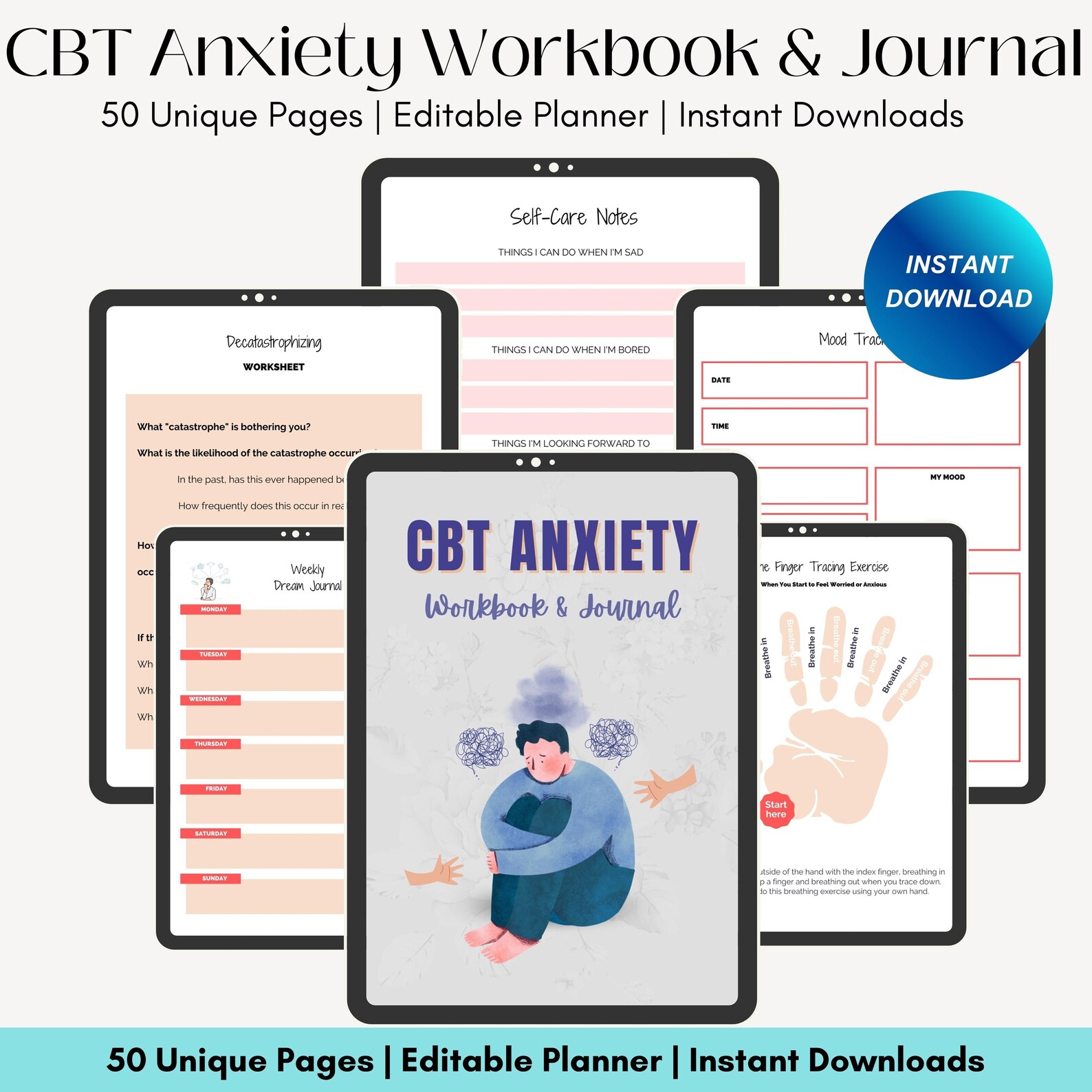 CBT Anxiety Journal Printable, Manage Worries Workbook, Anxiety Workbook, CBT Worksheet, Cognitive Behavioral Therapy, Self Care Journal - Image 5