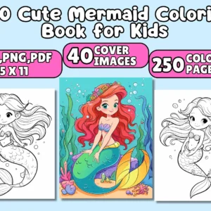 Mermaid Coloring Book Pages for Girls - Kids Coloring Pages, Easy to Color, Fun Kids Activity, Printable