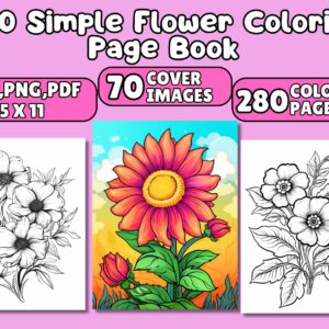 Flower Coloring Pages for Kids: 280 Simple Floral Designs (Digital Download)