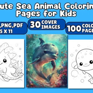 Cute Sea Animal Coloring Page | Fish PNG Summer SVG for Kid Whale Under the Sea Outline Seahorse Pearl Starfish Flounder Stingray Seaweed