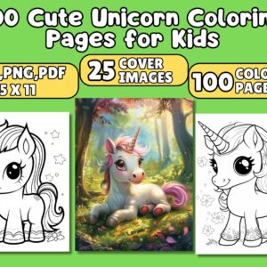 Unicorn Coloring Book Pages for Kids - Kids Coloring Pages for Girls, Fun & Educational Activity, Printable, Easy-to-Color,