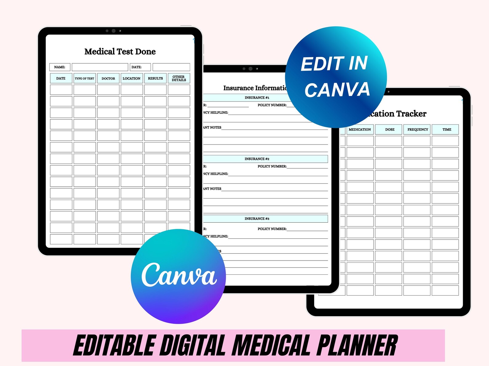Editable Digital Medical Planner | Canva Wellness Template - Image 4