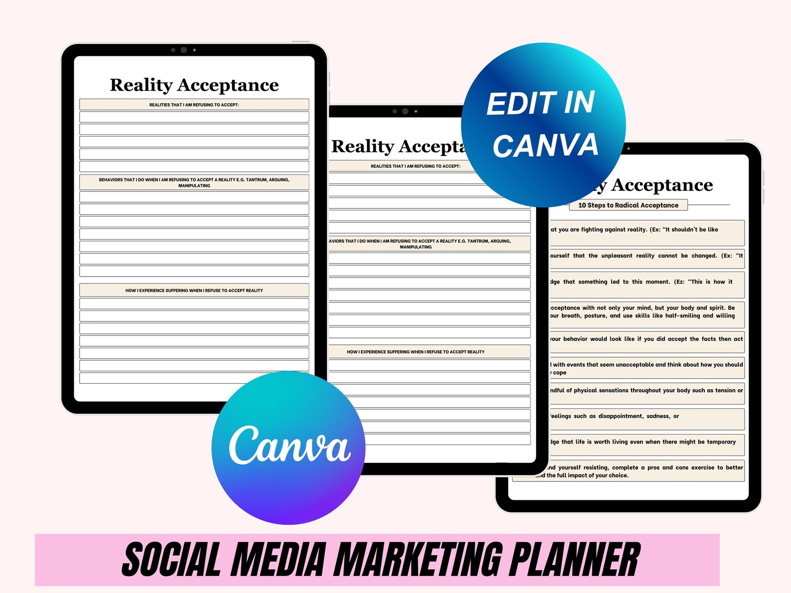Guided Acceptance Journal: Self-Care Prompts, Editable Canva Template - Image 3
