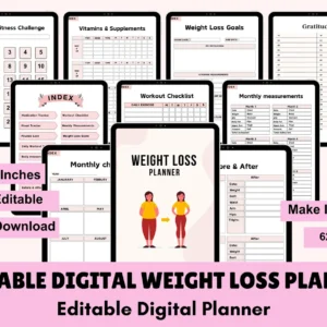 Digital Weight Loss Planner: Canva Template, Fitness & Meal Tracker