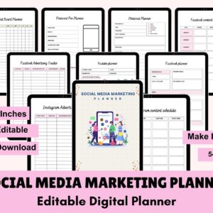 Editable Social Media Planner: Content Calendar, Marketing Plan