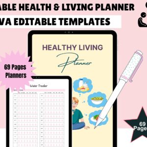 Editable Healthy Living Planner: Goal Setting, Meal & Fitness Tracker