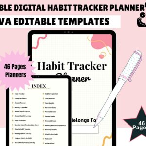 Digital Habit Tracker Planner: GoodNotes, iPad, Canva