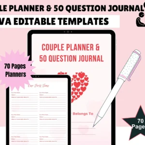 Couple Planner & 50 Question Journal: Editable Canva Template