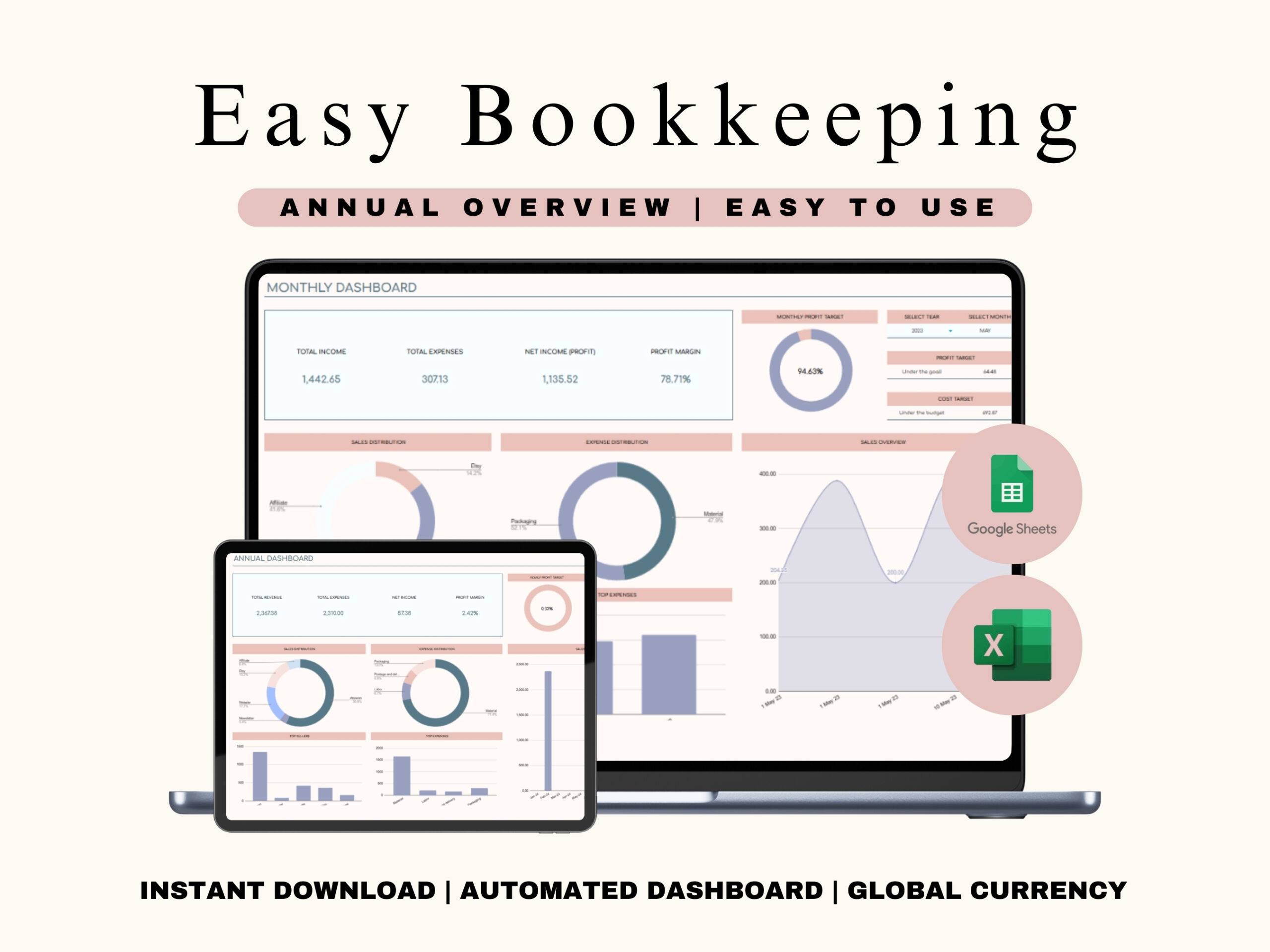 Bookkeeping Spreadsheet Automated Bookkeeping Google Sheets Template Small Business Planner Profit Tracker Bookkeeping Template - Image 2