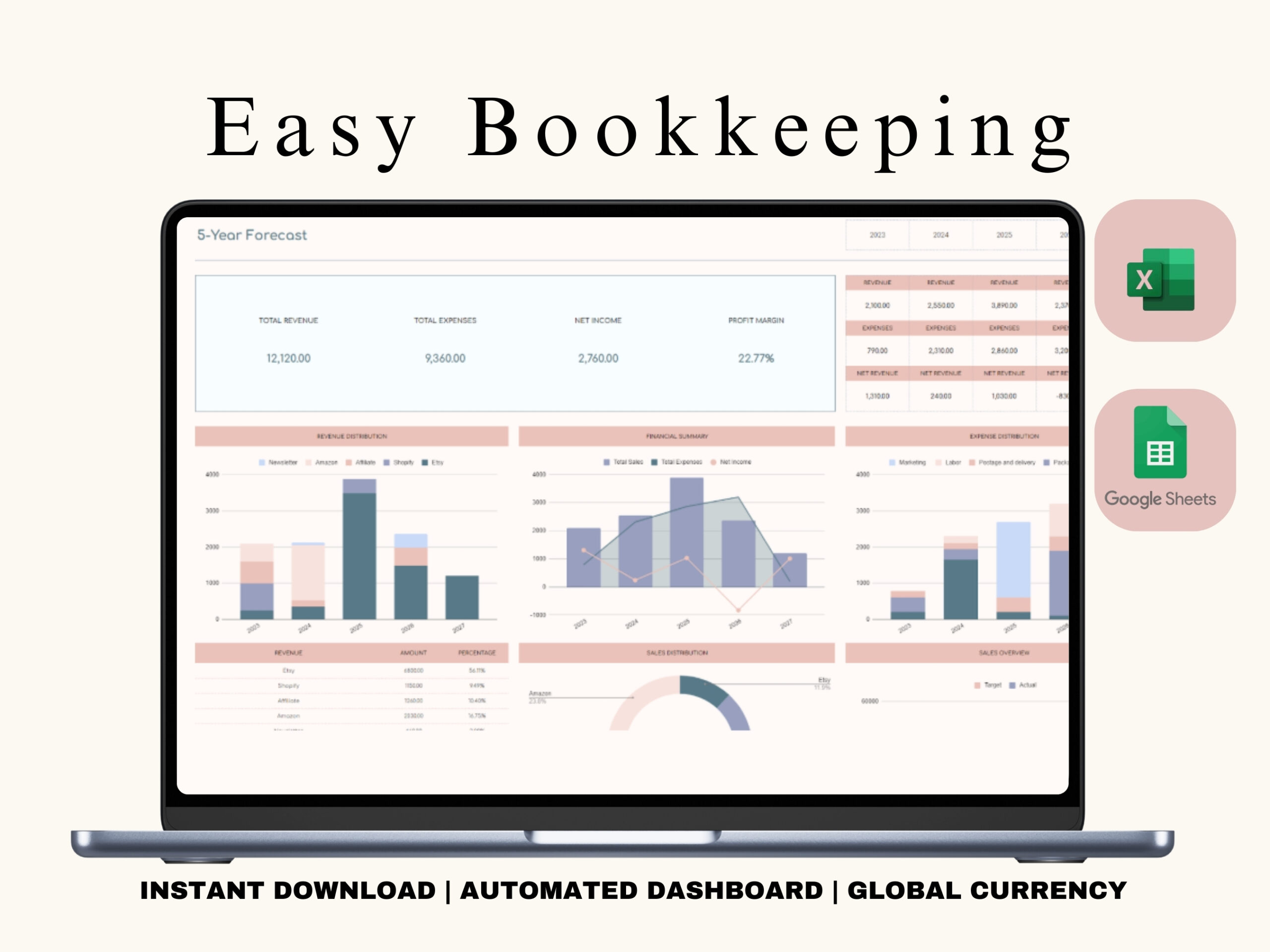 Bookkeeping Spreadsheet Automated Bookkeeping Google Sheets Template Small Business Planner Profit Tracker Bookkeeping Template - Image 3