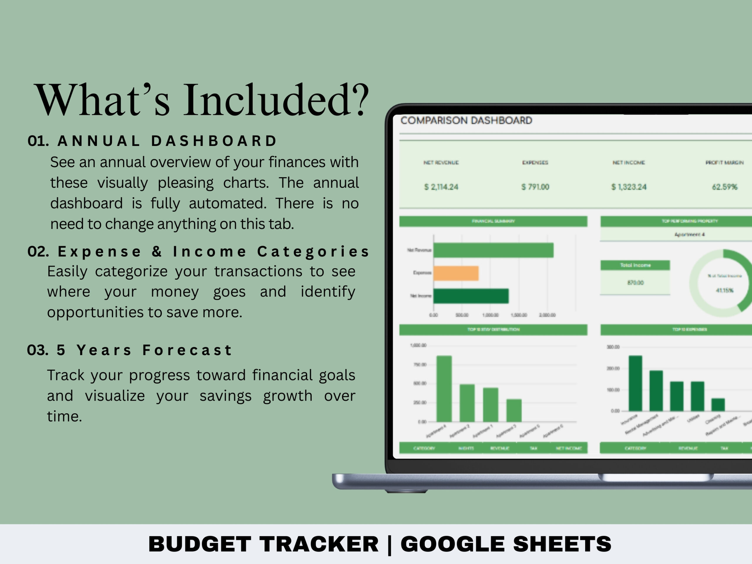Expense Management Bookkeeping Financial Tracker Airbnb Google Sheets Financial Dashboard Property Management Accounting Annual Report - Image 2