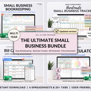 Small Business Bundle Bookkeeping Inventory Tracker Order Tracker Product Handmade Pricing Calculator Smart Bill Calendar Google Sheet Excel