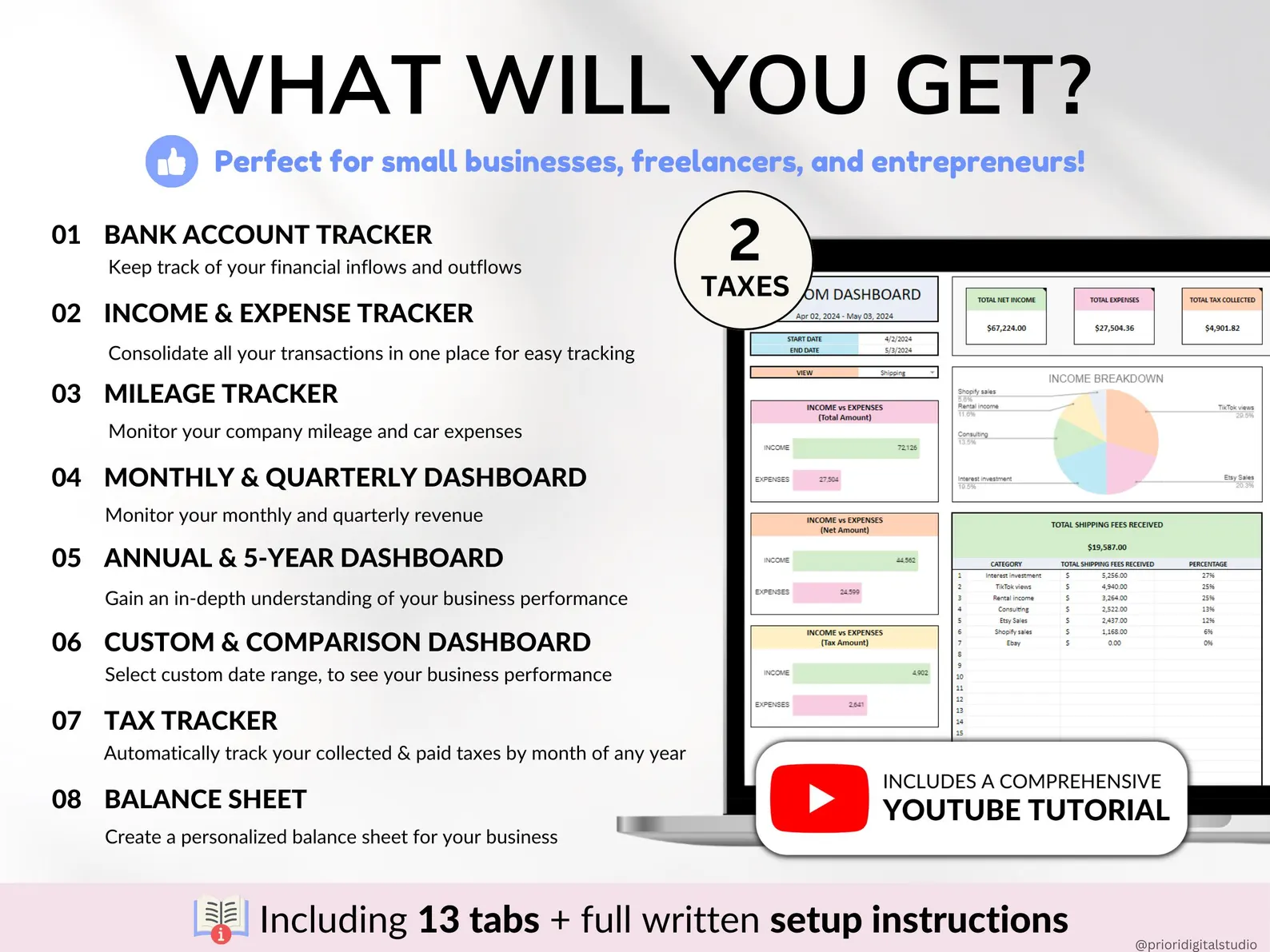 Canadian Bookkeeping Spreadsheet for Small Business Income Expense Tracker Tax Tracker Accounting Template Mileage Business Profit & Loss - Image 7