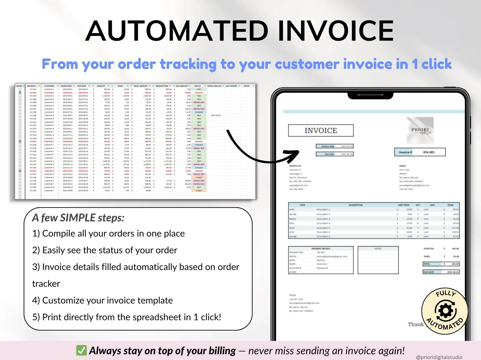Small Business Spreadsheet Service Business Bookkeeping Client Tracker CRM Payroll Tracker Invoice Tracker Order Tracker Google Sheet Excel - Image 2