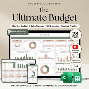 Ultimate Annual Budget Spreadsheet Excel Google Sheets Budget Template Monthly Budget Tracker Financial Planner Bill Tracker Debt Tracker