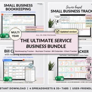 Small Business Spreadsheet Service Business Bookkeeping Client Tracker CRM Payroll Tracker Invoice Tracker Order Tracker Google Sheet Excel