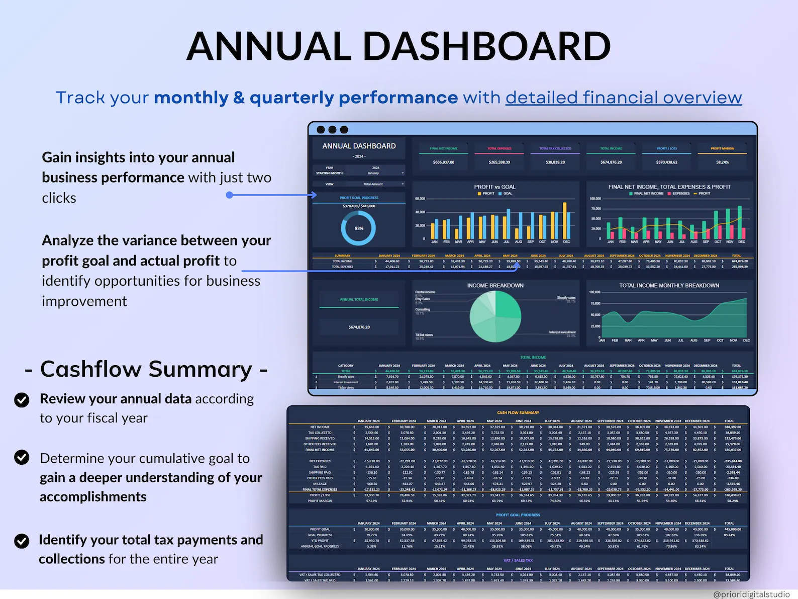 Small Business Bookkeeping Spreadsheet Dark Mode Income Expense Tracker Tax Tracker Dark Accounting Template Business Planner Profit & Loss - Image 11