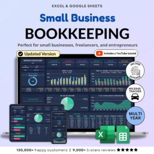 Small Business Bookkeeping Spreadsheet Dark Mode Income Expense Tracker Tax Tracker Dark Accounting Template Business Planner Profit & Loss