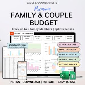 Family Annual Budget Excel Spreadsheet Google Sheets Monthly Biweekly Budget Tracker Couple Financial Planner Bill Calendar Debt Tracker