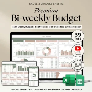 Bi Weekly Budget Spreadsheet Excel Paycheck Budget Tracker Google Sheets Semi-Monthly Couple Budget Planner Debt Tracker Savings Tracker