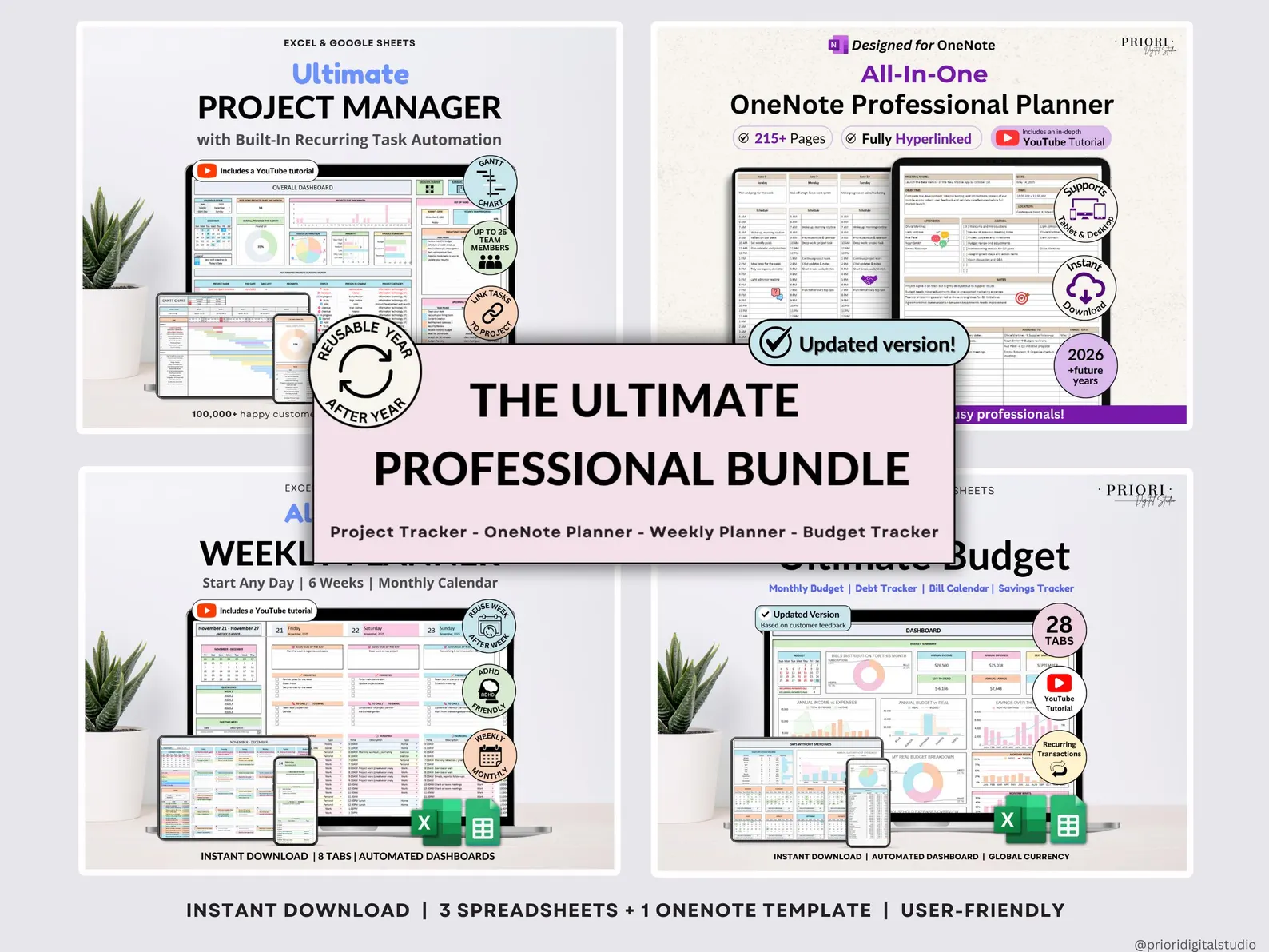 Professional Planner Bundle Project Management Excel Template Task Tracker Google Sheets Work OneNote Planner Weekly Planner Budget Tracker - Image 7