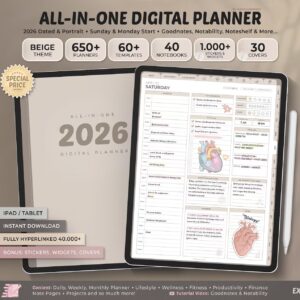 2026 Digital Planner All-in-One Beige Theme (Goodnotes, Notability)